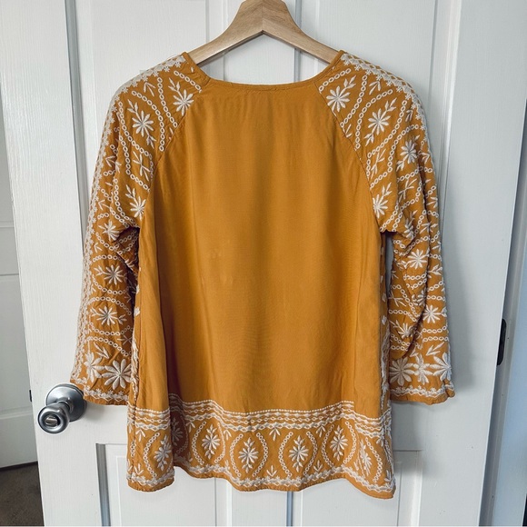 Sundance Embroidered Sunflower Yellow Gold Boho 3/4 Sleeve Top Size S - Picture 4 of 8